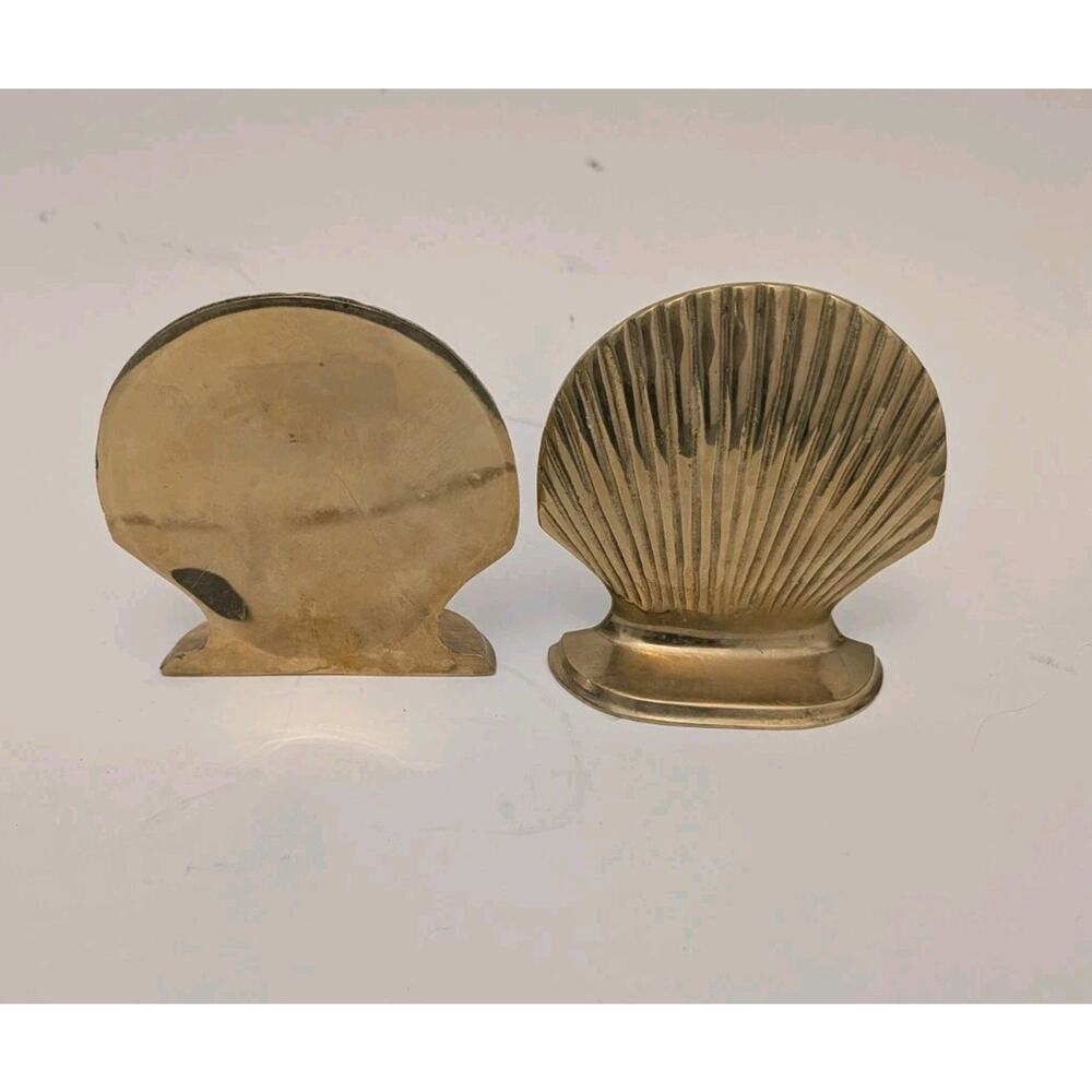 Mid Century Modern Solid Brass Bookends Nautical Shell Coastal 1960’s - Picture 3 of 5